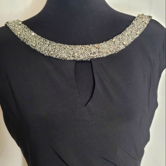 Alex Evenings Beaded Neckline Scooped Back Ruched Side Midi Dress - Size 12 - Picture 5 of 10